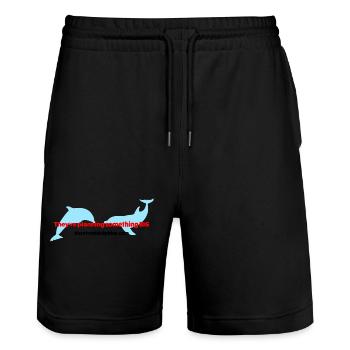 Dolphin Conspiracy Theory - Stanley/Stella Trainer Unisex Organic Jogging Shorts - black - Front - Nik (191cm) & Marisol (170cm)