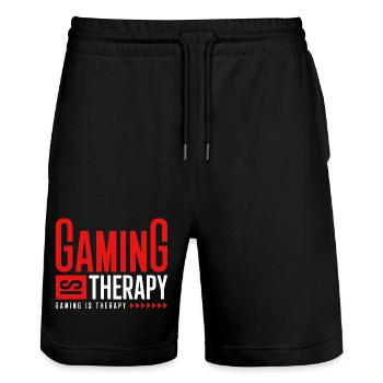 GAMING IS THERAPY - Stanley/Stella Trainer Unisex Organic Jogging Shorts - black - Front - Nik (191cm) & Marisol (170cm)
