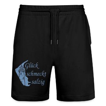 Glück schmeckt salzig – Amrum Nordsee Insel Design - Stanley/Stella Unisex Bio Joggingshorts Trainer  - Schwarz - Vorne - Nik (191cm) & Marisol (170cm)