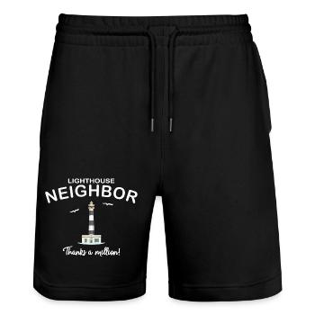 Danke Nachbar, Nachbarin, Leuchtturm auf Menorca - Stanley/Stella Unisex Bio Joggingshorts Trainer  - Schwarz - Vorne - Nik (191cm) & Marisol (170cm)