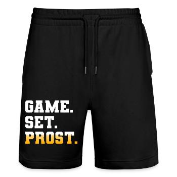 Game Set Match Prost Tennis Paddle Bier - Stanley/Stella Unisex Bio Joggingshorts Trainer  - Schwarz - Vorne - Nik (191cm) & Marisol (170cm)