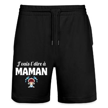 J'vais l'dire à maman, enfant, mère - Short de jogging bio TRAINER Stanley/Stella unisexe - noir - Devant - Nik (191cm) & Marisol (170cm)