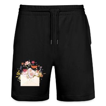floral envelope with flowers and plants - Stanley/Stella Trainer Unisex Organic Jogging Shorts - black - Front - Nik (191cm) & Marisol (170cm)