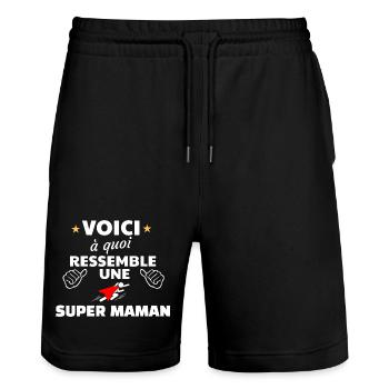 Humour maman super héroïne insoumise - Short de jogging bio TRAINER Stanley/Stella unisexe - noir - Devant - Nik (191cm) & Marisol (170cm)