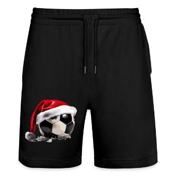 Soccer Christmas Santa Hat Ball - Stanley/Stella Trainer Unisex Organic Jogging Shorts - black - Front - Nik (191cm) & Marisol (170cm)