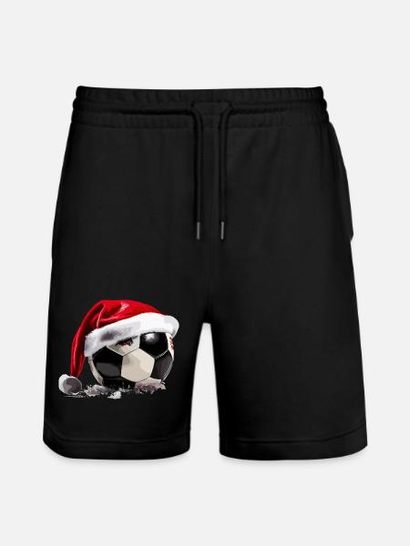 Soccer Christmas Santa Hat Ball - Stanley/Stella Trainer Unisex Organic Jogging Shorts - black