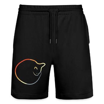 Cat in retro look - Stanley/Stella Trainer Unisex Organic Jogging Shorts - black - Front - Nik (191cm) & Marisol (170cm)