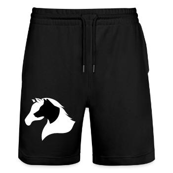 Silhouette de cheval majestueux avec tête de chien - Short de jogging bio TRAINER Stanley/Stella unisexe - noir - Devant - Nik (191cm) & Marisol (170cm)