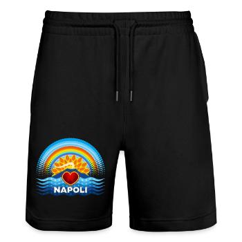 Naples Coeur Vésuve Soleil et Arc-en-ciel - Short de jogging bio TRAINER Stanley/Stella unisexe - noir - Devant - Nik (191cm) & Marisol (170cm)