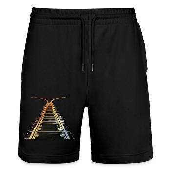Railroad Vintage Look - Stanley/Stella Trainer Unisex Organic Jogging Shorts - black - Front - Nik (191cm) & Marisol (170cm)