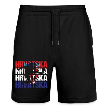 Hrvatska Kroatien Fußball - Stanley/Stella Unisex Bio Joggingshorts Trainer  - Schwarz - Vorne - Nik (191cm) & Marisol (170cm)