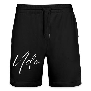Udo Name mit U Jungenname Geburt Baby Shower Boy - Stanley/Stella Unisex Bio Joggingshorts Trainer  - Schwarz - Vorne - Nik (191cm) & Marisol (170cm)