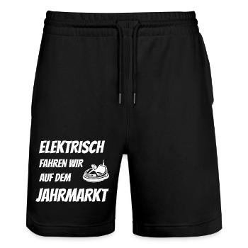 Elektrisch fahren auf dem Jahrmarkt - Anti E-Auto - Stanley/Stella Unisex Bio Joggingshorts Trainer  - Schwarz - Vorne - Nik (191cm) & Marisol (170cm)