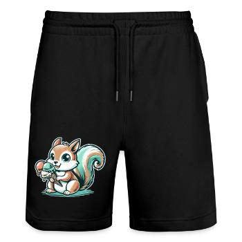 Niedliches Cartoon-Eichhörnchen mit Eiscreme - Stanley/Stella Unisex Bio Joggingshorts Trainer  - Schwarz - Vorne - Nik (191cm) & Marisol (170cm)