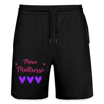MAÎTRESSE. MERCI. MERCI MAÎTRESSE - Short de jogging bio TRAINER Stanley/Stella unisexe - noir - Devant - Nik (191cm) & Marisol (170cm)