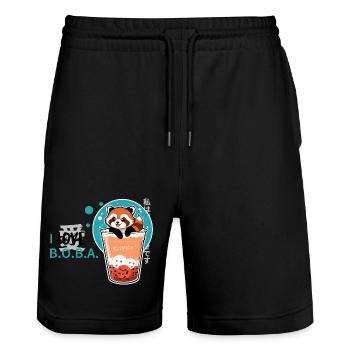 i love Boba - Stanley/Stella Unisex Bio Joggingshorts Trainer  - Schwarz - Vorne - Nik (191cm) & Marisol (170cm)