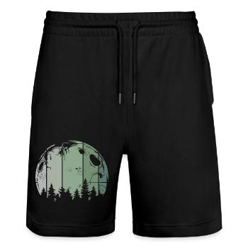 Moon forest tree retro vintage icon logo - Stanley/Stella Trainer Unisex Organic Jogging Shorts - black - Front - Nik (191cm) & Marisol (170cm)