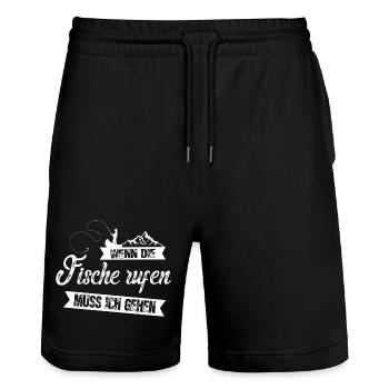 Wenn die Fische rufen muss ich gehen - Stanley/Stella Unisex Bio Joggingshorts Trainer  - Schwarz - Vorne - Nik (191cm) & Marisol (170cm)