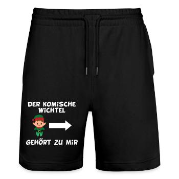 Der komische Wichtel gehört zu mir - Stanley/Stella Unisex Bio Joggingshorts Trainer  - Schwarz - Vorne - Nik (191cm) & Marisol (170cm)