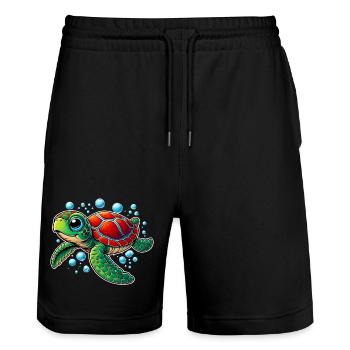 Turtle - Stanley/Stella Trainer Unisex Organic Jogging Shorts - black - Front - Nik (191cm) & Marisol (170cm)