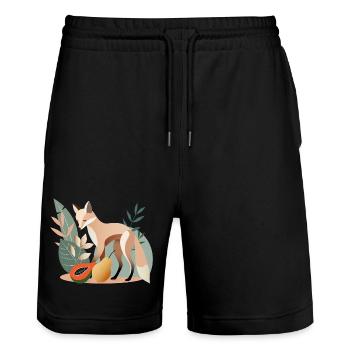 Renard élégant aux fruits tropicaux - Short de jogging bio TRAINER Stanley/Stella unisexe - noir - Devant - Nik (191cm) & Marisol (170cm)
