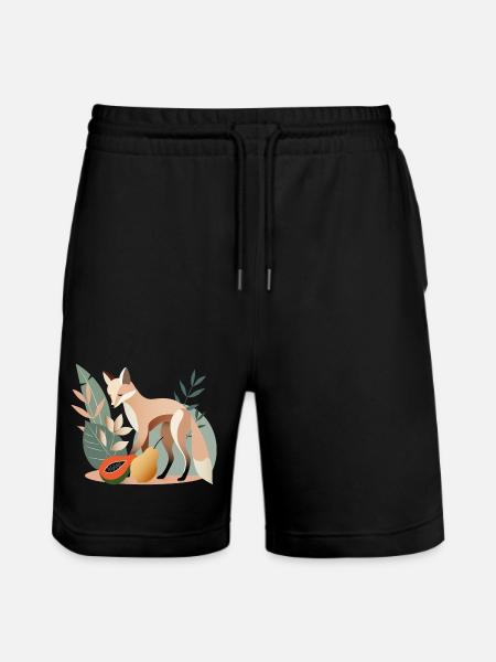 Elegant fox with tropical fruits - Stanley/Stella Trainer Unisex Organic Jogging Shorts - black