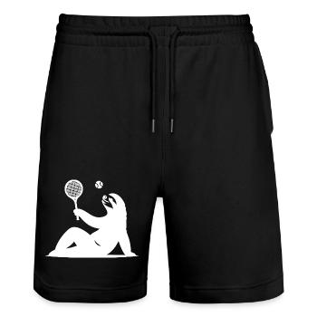 Sloth Tennis Tennis Player Ball Horn Silhouette - Stanley/Stella Trainer Unisex Organic Jogging Shorts - black - Front - Nik (191cm) & Marisol (170cm)