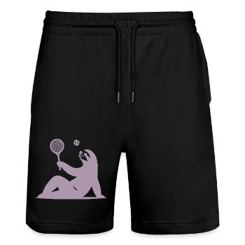 Sloth Tennis Tennis Player Ball Horn Silhouette - Stanley/Stella Trainer Unisex Organic Jogging Shorts - black - Front - Nik (191cm) & Marisol (170cm)