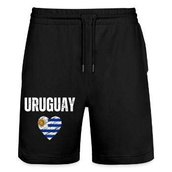 Ich liebe Uruguay, die Flagge von Uruguay - Stanley/Stella Unisex Bio Joggingshorts Trainer  - Schwarz - Vorne - Nik (191cm) & Marisol (170cm)