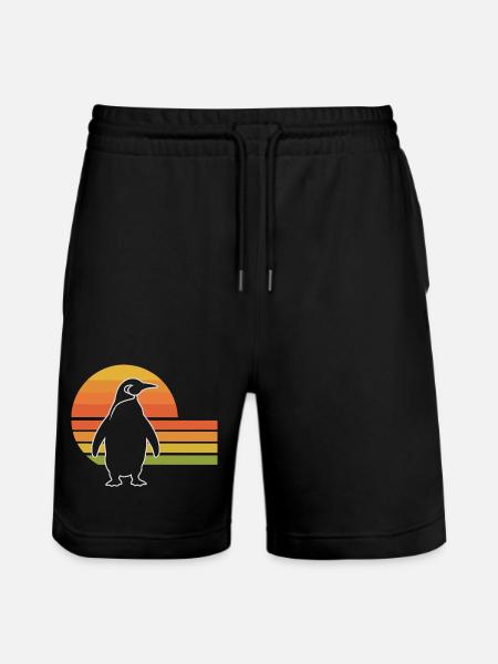 Penguin silhouette sunset design - Stanley/Stella Trainer Unisex Organic Jogging Shorts - black