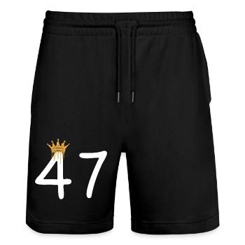 Goldene Krone über Zahl 47 Design - Stanley/Stella Unisex Bio Joggingshorts Trainer  - Schwarz - Vorne - Nik (191cm) & Marisol (170cm)