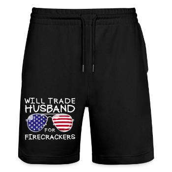 Échanger le mari contre des feux d’artifice Drôle 4 juillet - Short de jogging bio TRAINER Stanley/Stella unisexe - noir - Devant - Nik (191cm) & Marisol (170cm)