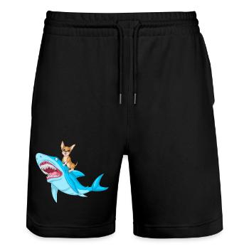 Cute Chihuahua Dog Riding Fierce Shark - Stanley/Stella Trainer Unisex Organic Jogging Shorts - black - Front - Nik (191cm) & Marisol (170cm)