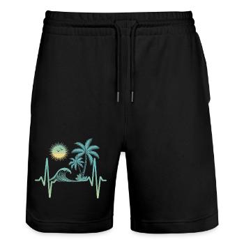 Tropical palm trees and waves - Stanley/Stella Trainer Unisex Organic Jogging Shorts - black - Front - Nik (191cm) & Marisol (170cm)