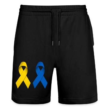 Peace loops for Ukraine - Stanley/Stella Trainer Unisex Organic Jogging Shorts - black - Front - Nik (191cm) & Marisol (170cm)