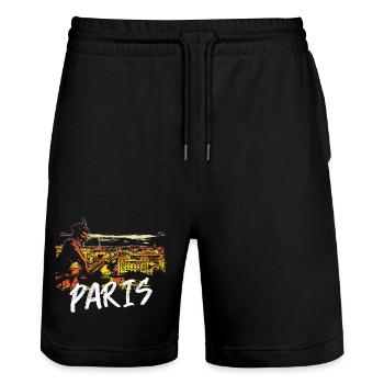 Paris Illustration mit Wasserspeier - Stanley/Stella Unisex Bio Joggingshorts Trainer  - Schwarz - Vorne - Nik (191cm) & Marisol (170cm)