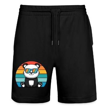 Asian Panda Bear Retro Sunglasses Panda - Stanley/Stella Trainer Unisex Organic Jogging Shorts - black - Front - Nik (191cm) & Marisol (170cm)