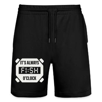 It's Always Fish O'Clock Fishing Design - Stanley/Stella Trainer Unisex Organic Jogging Shorts - black - Front - Nik (191cm) & Marisol (170cm)