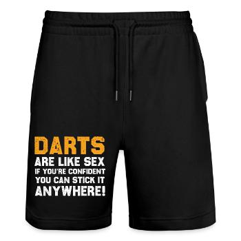 Witziges Darts Zitat Shirt - Stanley/Stella Unisex Bio Joggingshorts Trainer  - Schwarz - Vorne - Nik (191cm) & Marisol (170cm)