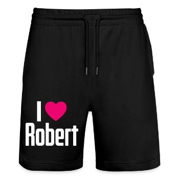I Love Robert Pinkes Herz Ich liebe Robert - Stanley/Stella Unisex Bio Joggingshorts Trainer  - Schwarz - Vorne - Nik (191cm) & Marisol (170cm)