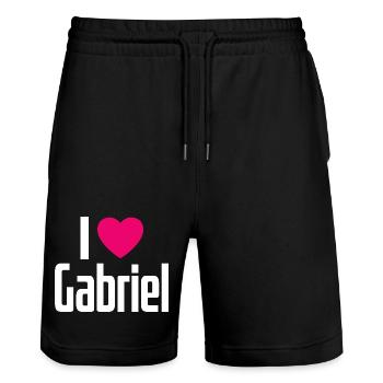 I Love Gabriel Pink Heart I Love Gabriel - Stanley/Stella Trainer Unisex Organic Jogging Shorts - black - Front - Nik (191cm) & Marisol (170cm)
