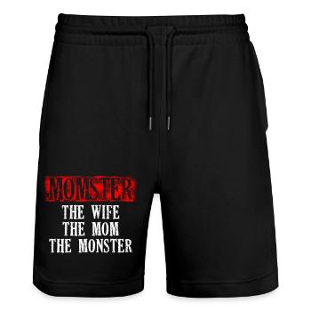 Monster The Wife The Mom Typography Design - Stanley/Stella Unisex Bio Joggingshorts Trainer  - Schwarz - Vorne - Nik (191cm) & Marisol (170cm)