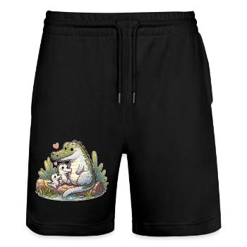 Süße Alligator Mama von zwei süßen Alligatoren - Stanley/Stella Unisex Bio Joggingshorts Trainer  - Schwarz - Vorne - Nik (191cm) & Marisol (170cm)
