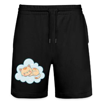 Traumartiges Kätzchen auf pastellfarbener himmelblauer Wolke - Stanley/Stella Unisex Bio Joggingshorts Trainer  - Schwarz - Vorne - Nik (191cm) & Marisol (170cm)