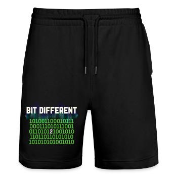Etwas Anders – Nerdy Binary Error Design - Stanley/Stella Unisex Bio Joggingshorts Trainer  - Schwarz - Vorne - Nik (191cm) & Marisol (170cm)