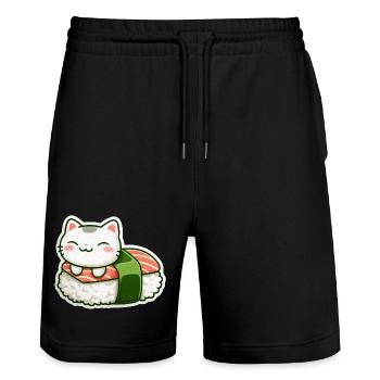 Kawaii Sushi Cat on Roll - Stanley/Stella Trainer Unisex Organic Jogging Shorts - black - Front - Nik (191cm) & Marisol (170cm)