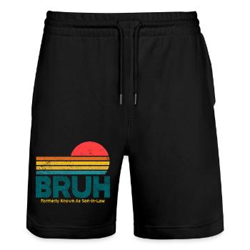 Bruh Sunset Retro Meme Design - Stanley/Stella Trainer Unisex Organic Jogging Shorts - black - Front - Nik (191cm) & Marisol (170cm)