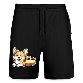 Collant en forme de pain pour hot-dogs Corgi mignon - Short de jogging bio TRAINER Stanley/Stella unisexe - noir - Devant - Nik (191cm) & Marisol (170cm)