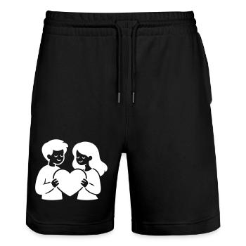 Loving Couple In Love Heart - Stanley/Stella Trainer Unisex Organic Jogging Shorts - black - Front - Nik (191cm) & Marisol (170cm)