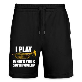 I play trumpet player - Stanley/Stella Trainer Unisex Organic Jogging Shorts - black - Front - Nik (191cm) & Marisol (170cm)